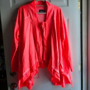 Pluslavie PLU Neon Pink Tie Front Open Cardigan Sweater Cotton Size M